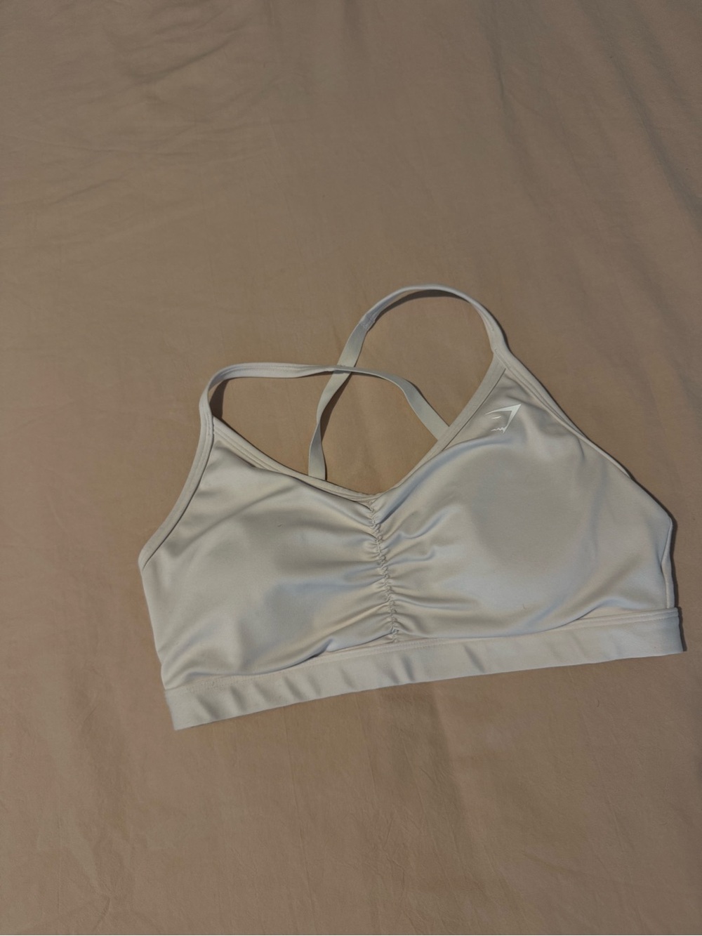 Gymshark Sporta Bra - Light Cream Ruched Front with Thin Straps